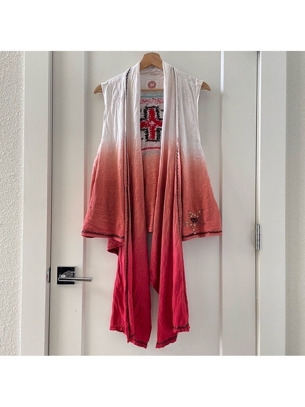 Double D Ranch Duster Open Front Ombre Vest Aztec‎ Cross Star Western L/XL